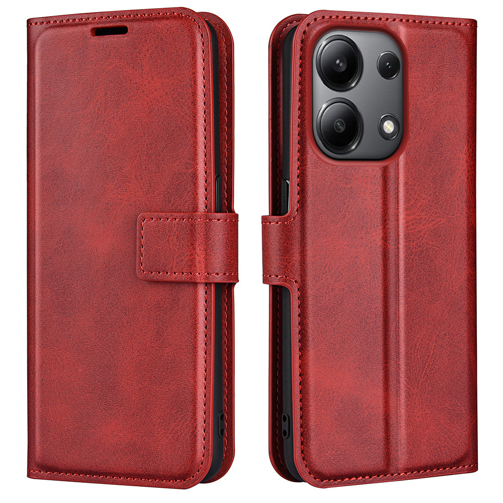 For Xiaomi Redmi Note 13 4G Leather Wallet Case Flip Phone Cover Magnetic Clasp - Red