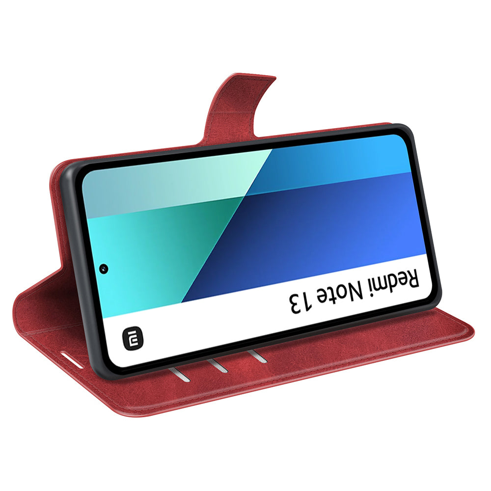 For Xiaomi Redmi Note 13 4G Leather Wallet Case Flip Phone Cover Magnetic Clasp - Red