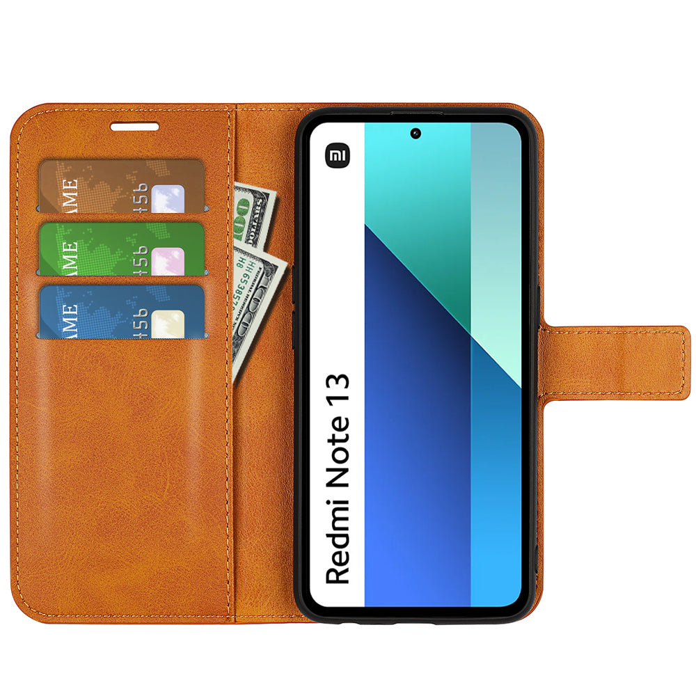 For Xiaomi Redmi Note 13 4G Leather Wallet Case Flip Phone Cover Magnetic Clasp - Yellow