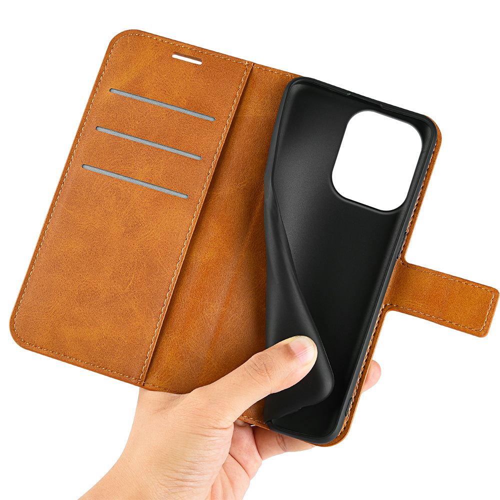 For Xiaomi Redmi Note 13 4G Leather Wallet Case Flip Phone Cover Magnetic Clasp - Yellow