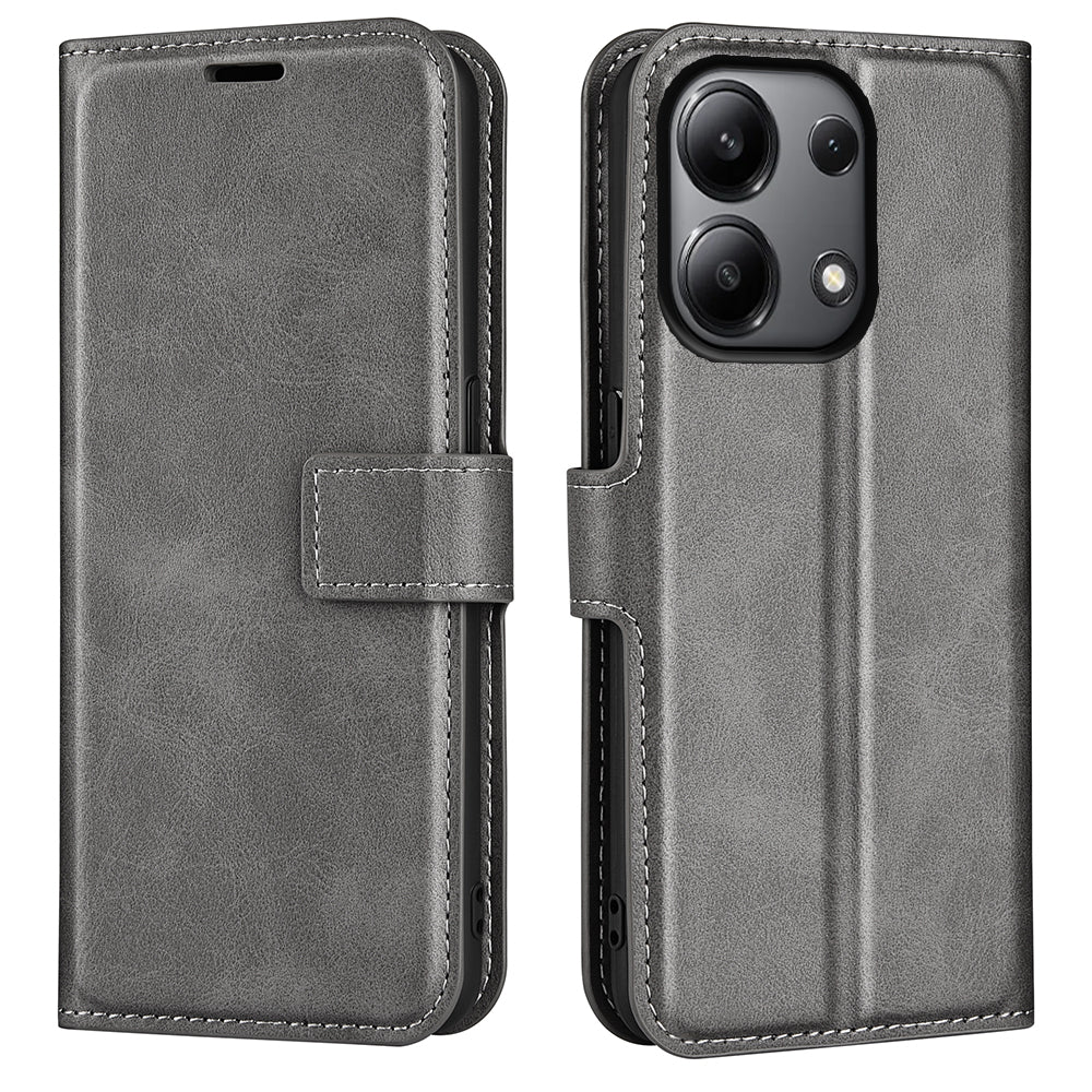 For Xiaomi Redmi Note 13 4G Leather Wallet Case Flip Phone Cover Magnetic Clasp - Grey