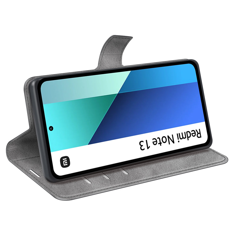 For Xiaomi Redmi Note 13 4G Leather Wallet Case Flip Phone Cover Magnetic Clasp - Grey