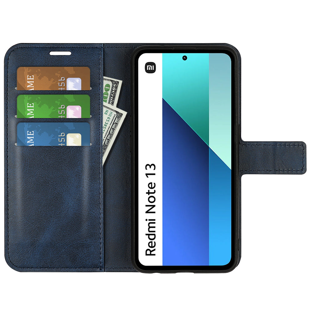 For Xiaomi Redmi Note 13 4G Leather Wallet Case Flip Phone Cover Magnetic Clasp - Blue