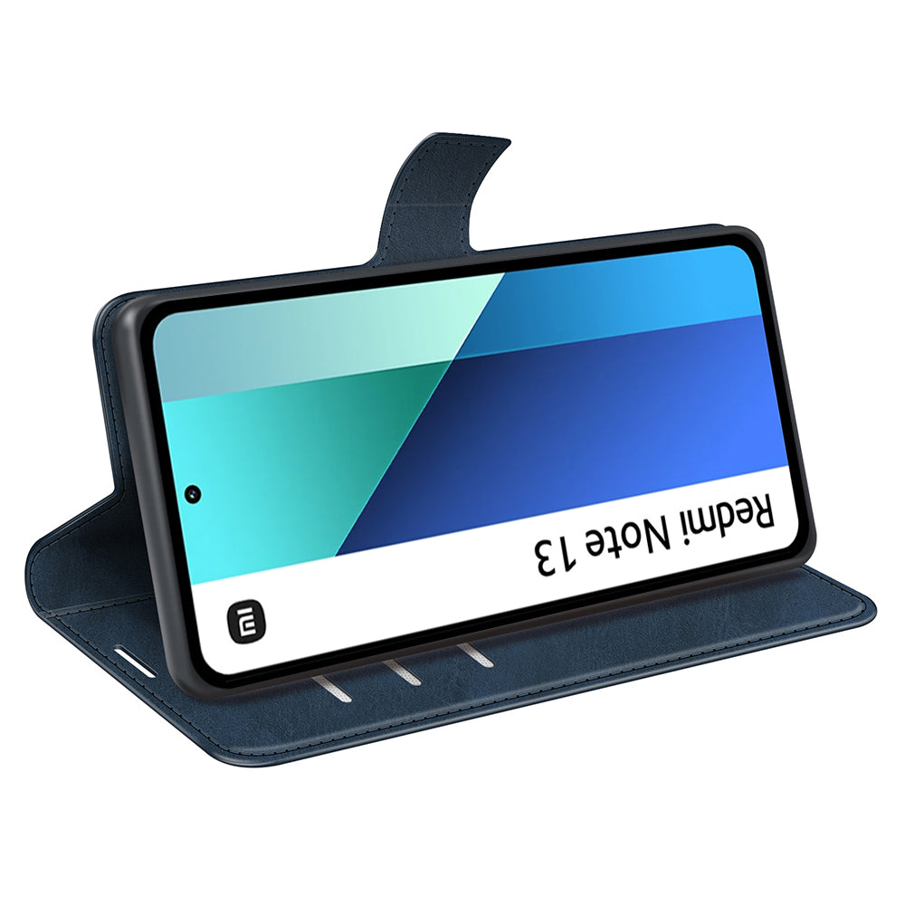 For Xiaomi Redmi Note 13 4G Leather Wallet Case Flip Phone Cover Magnetic Clasp - Blue