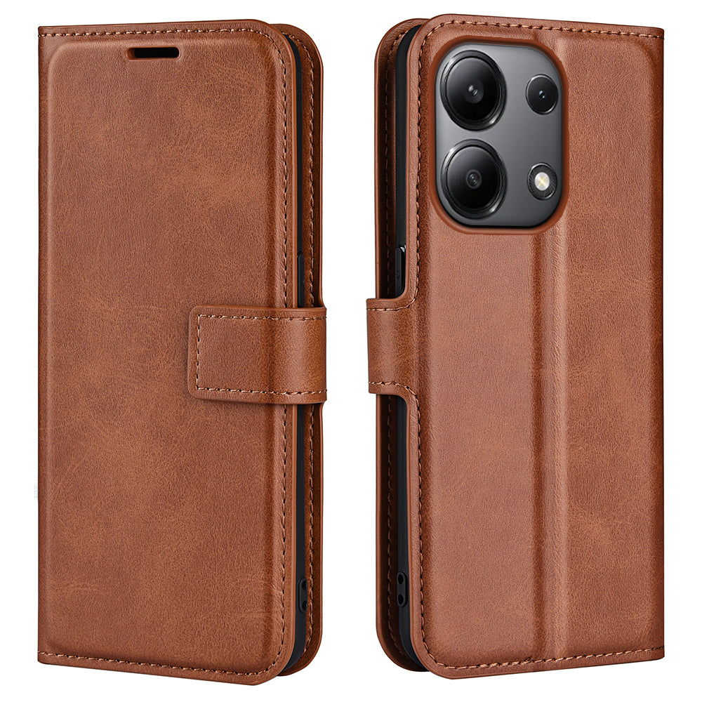 For Xiaomi Redmi Note 13 4G Leather Wallet Case Flip Phone Cover Magnetic Clasp - Light Brown