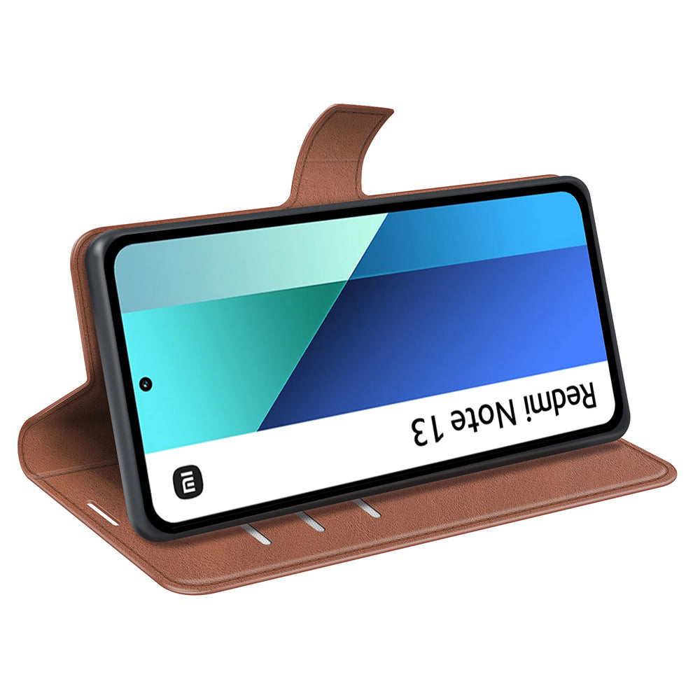 For Xiaomi Redmi Note 13 4G Leather Wallet Case Flip Phone Cover Magnetic Clasp - Light Brown