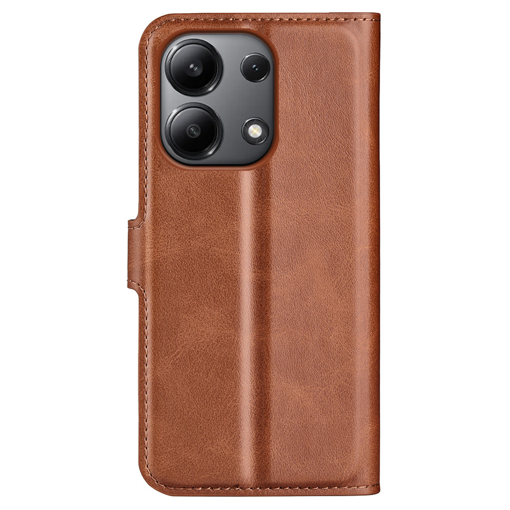 For Xiaomi Redmi Note 13 4G Leather Wallet Case Flip Phone Cover Magnetic Clasp - Light Brown