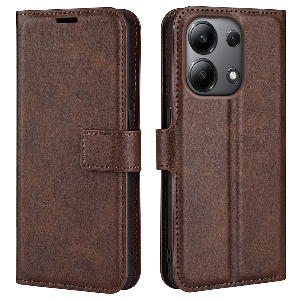 For Xiaomi Redmi Note 13 4G Leather Wallet Case Flip Phone Cover Magnetic Clasp - Brown
