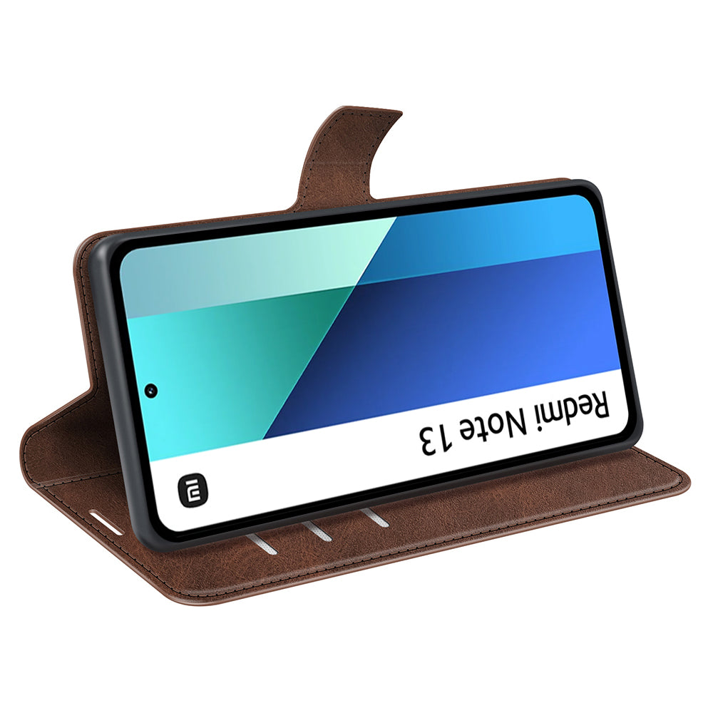 For Xiaomi Redmi Note 13 4G Leather Wallet Case Flip Phone Cover Magnetic Clasp - Brown