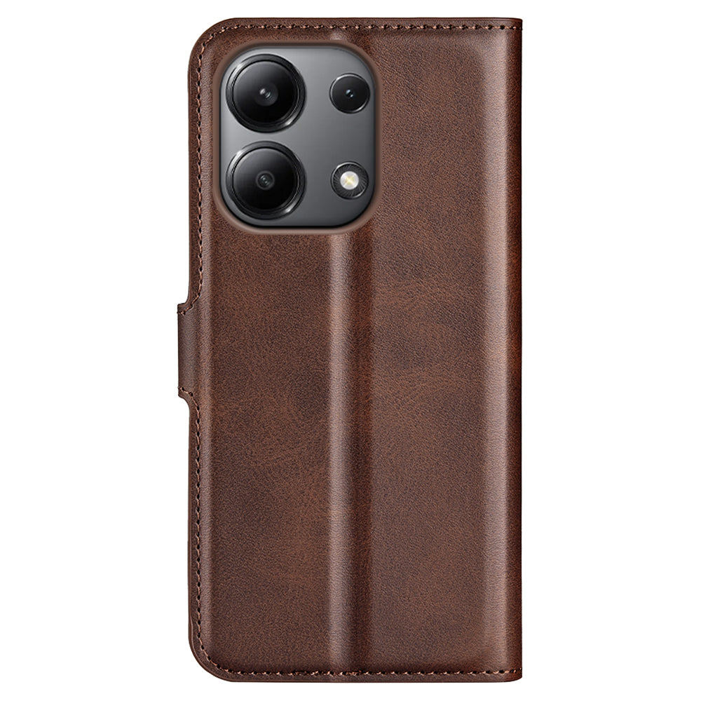 For Xiaomi Redmi Note 13 4G Leather Wallet Case Flip Phone Cover Magnetic Clasp - Brown