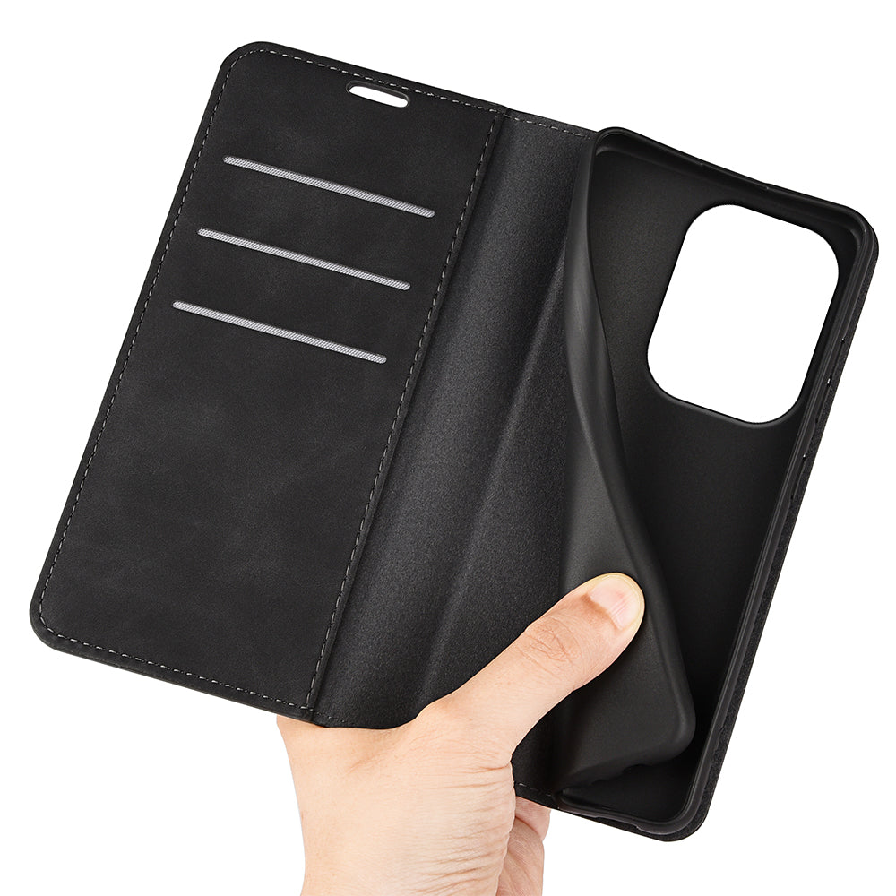 For Xiaomi Redmi Note 13 Pro 4G / Poco M6 Pro 4G Case Skin-Feel PU Leather Wallet Flip Phone Cover - Black