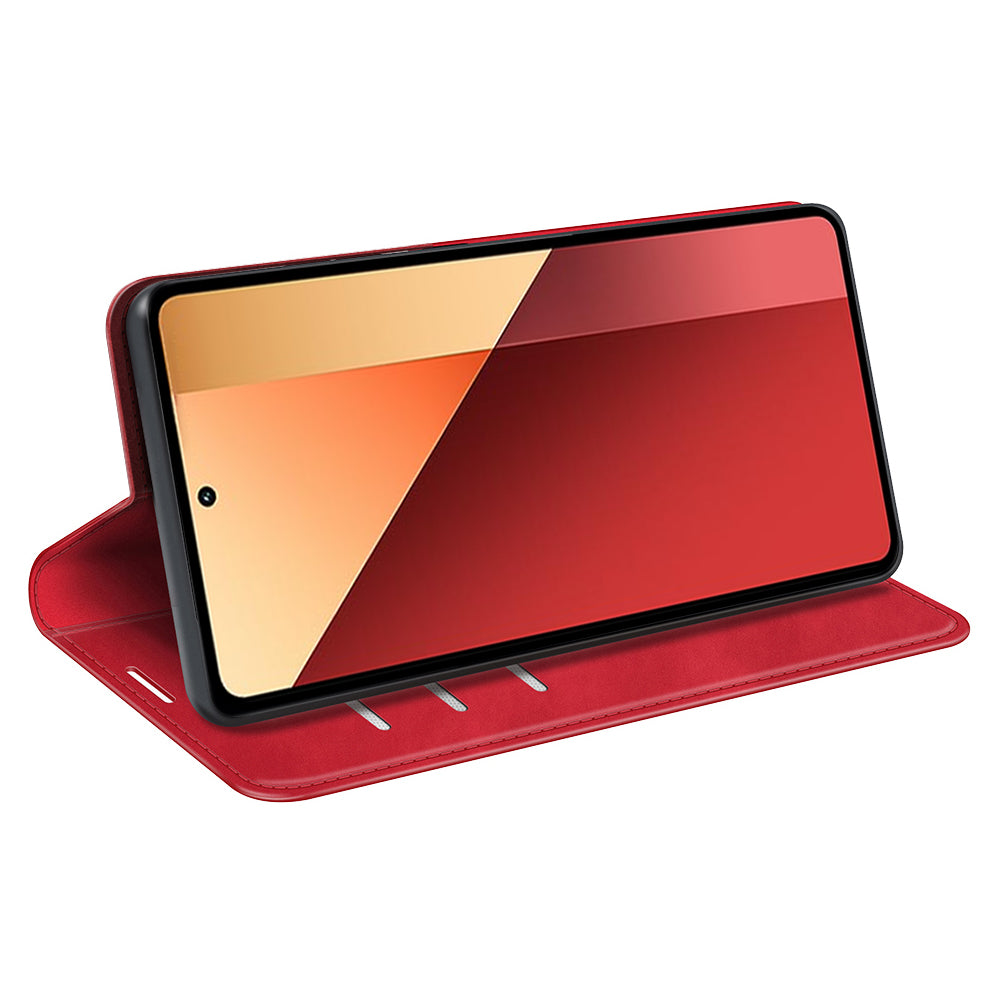 For Xiaomi Redmi Note 13 Pro 4G / Poco M6 Pro 4G Case Skin-Feel PU Leather Wallet Flip Phone Cover - Red