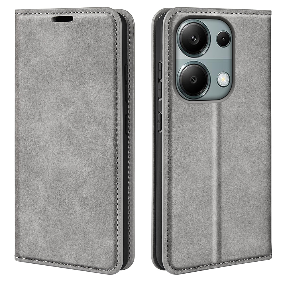 For Xiaomi Redmi Note 13 Pro 4G / Poco M6 Pro 4G Case Skin-Feel PU Leather Wallet Flip Phone Cover - Grey