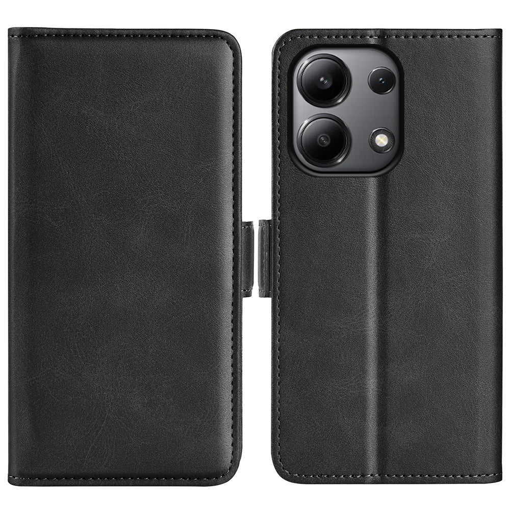 For Xiaomi Redmi Note 13 4G Cell Phone Case Dual Magnetic Clasp Leather Protective Cover - Black