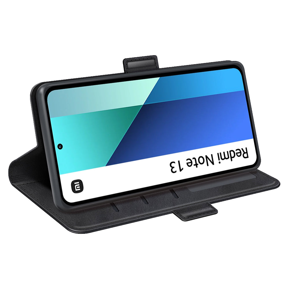 For Xiaomi Redmi Note 13 4G Cell Phone Case Dual Magnetic Clasp Leather Protective Cover - Black