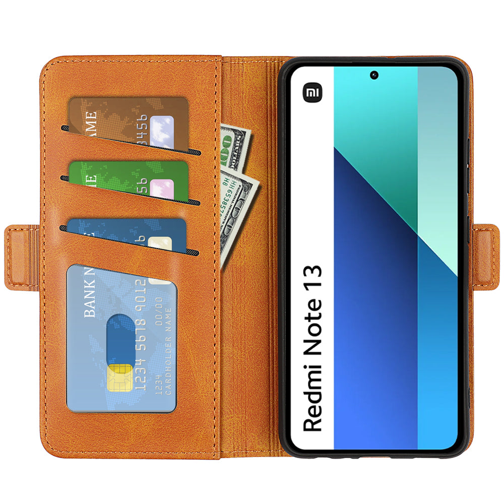 For Xiaomi Redmi Note 13 4G Cell Phone Case Dual Magnetic Clasp Leather Protective Cover - Yellow