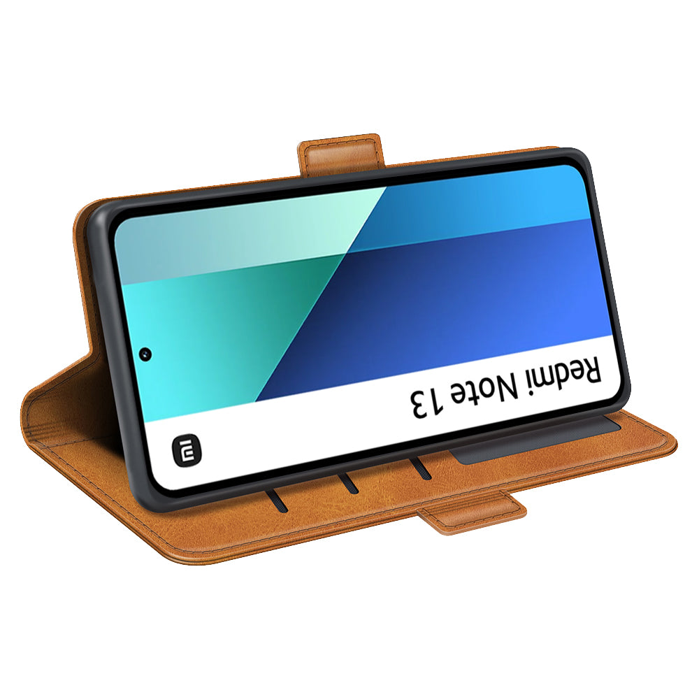 For Xiaomi Redmi Note 13 4G Cell Phone Case Dual Magnetic Clasp Leather Protective Cover - Yellow