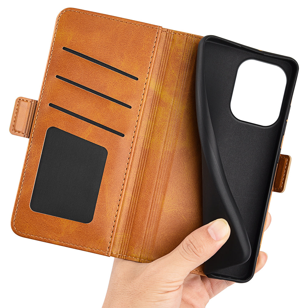 For Xiaomi Redmi Note 13 4G Cell Phone Case Dual Magnetic Clasp Leather Protective Cover - Yellow