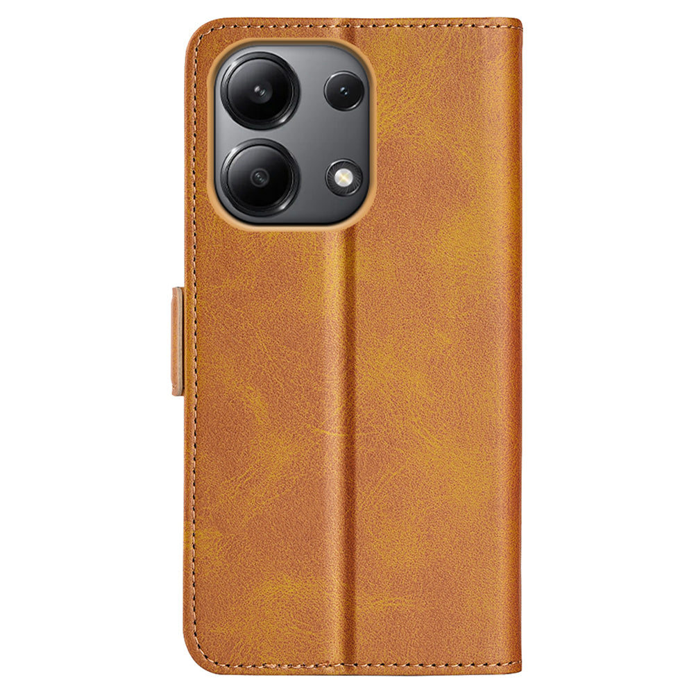 For Xiaomi Redmi Note 13 4G Cell Phone Case Dual Magnetic Clasp Leather Protective Cover - Yellow