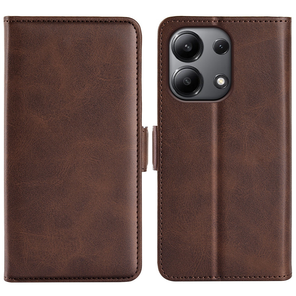 For Xiaomi Redmi Note 13 4G Cell Phone Case Dual Magnetic Clasp Leather Protective Cover - Brown