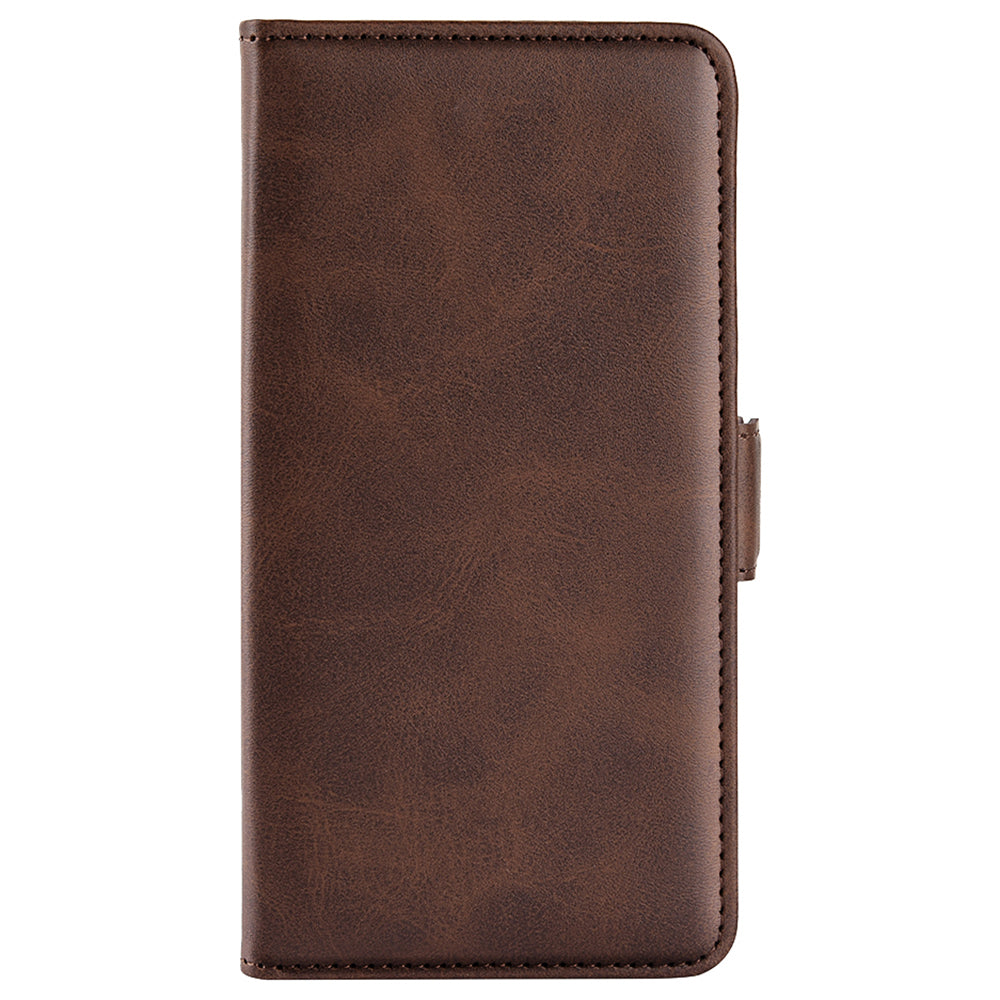For Xiaomi Redmi Note 13 4G Cell Phone Case Dual Magnetic Clasp Leather Protective Cover - Brown