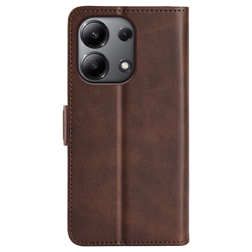 For Xiaomi Redmi Note 13 4G Cell Phone Case Dual Magnetic Clasp Leather Protective Cover - Brown
