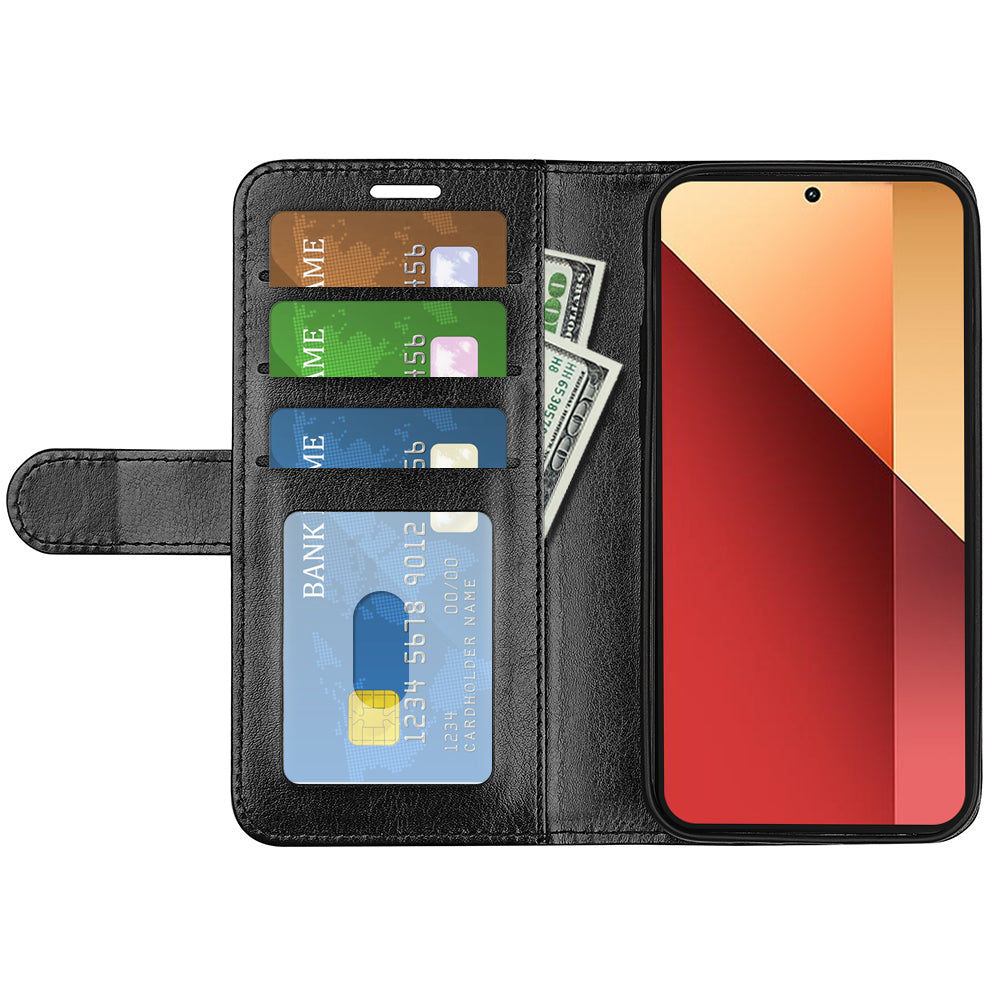 For Xiaomi Redmi Note 13 Pro 4G / Poco M6 Pro 4G Leather Flip Phone Case Crazy Horse Texture - Black