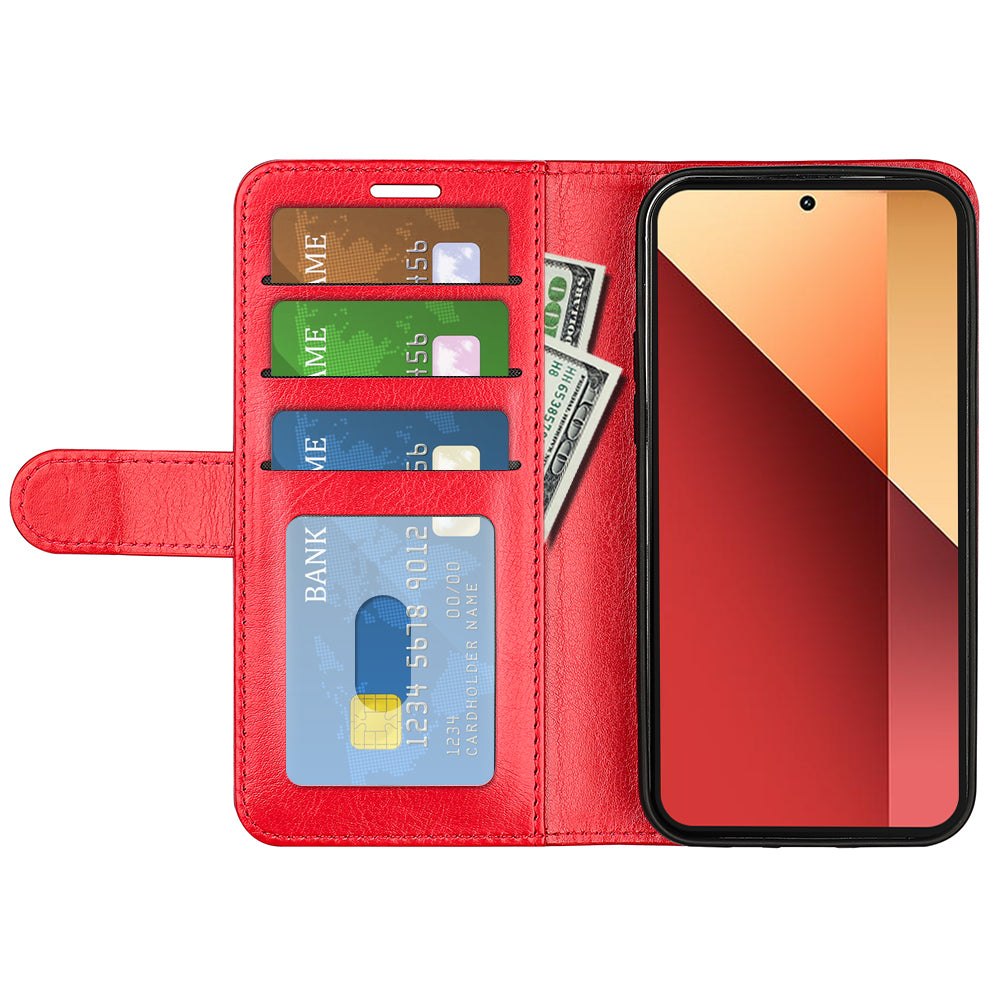 For Xiaomi Redmi Note 13 Pro 4G / Poco M6 Pro 4G Leather Flip Phone Case Crazy Horse Texture - Red