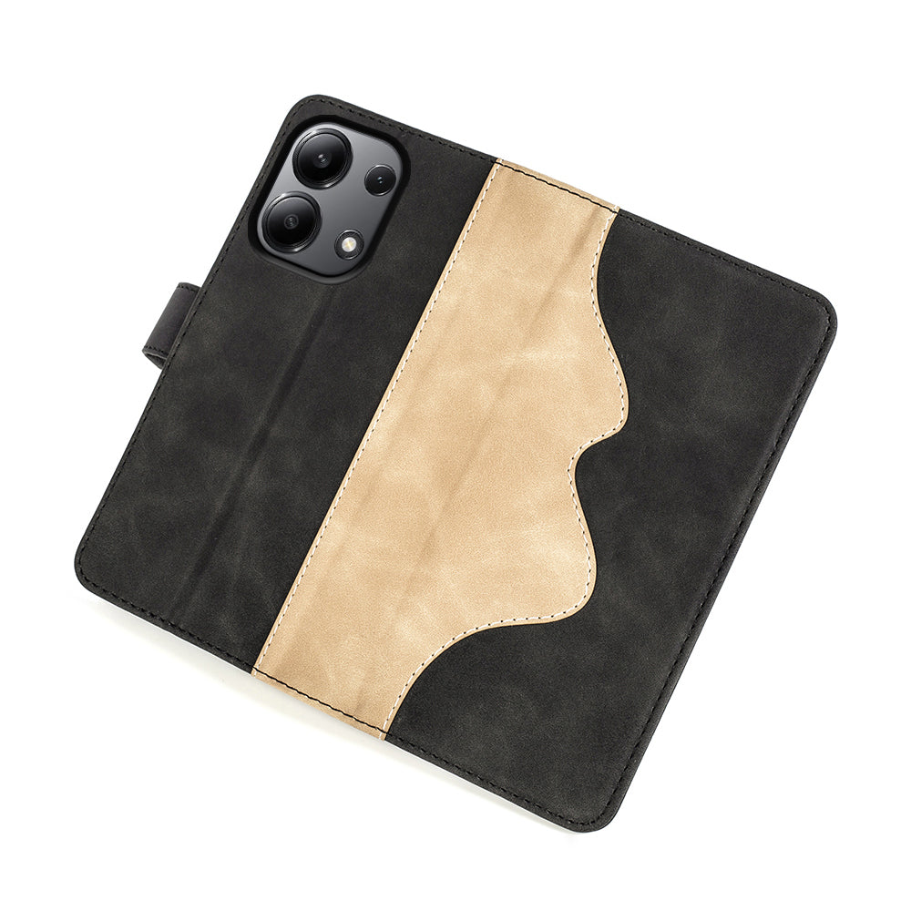 For Xiaomi Redmi Note 13 4G Case Leather Wallet Phone Cover Color Splicing - Black
