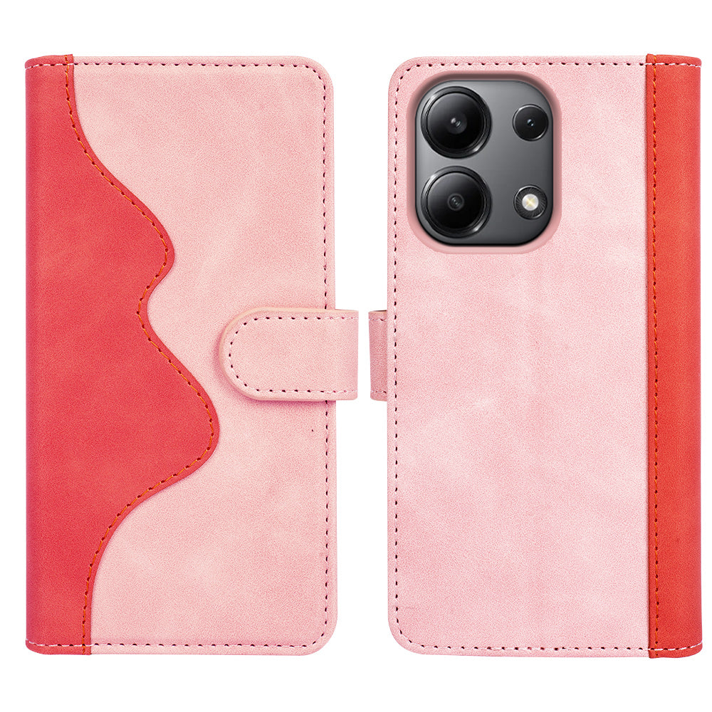 For Xiaomi Redmi Note 13 4G Case Leather Wallet Phone Cover Color Splicing - Pink