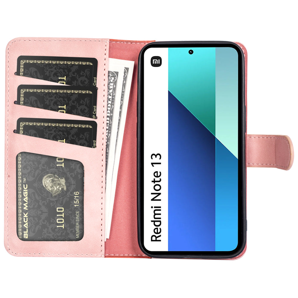 For Xiaomi Redmi Note 13 4G Case Leather Wallet Phone Cover Color Splicing - Pink