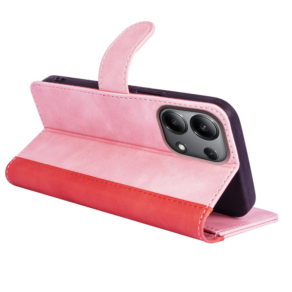 For Xiaomi Redmi Note 13 4G Case Leather Wallet Phone Cover Color Splicing - Pink