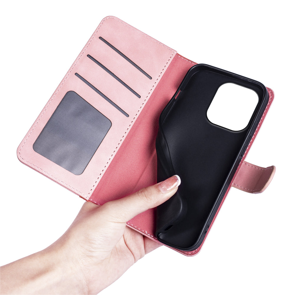 For Xiaomi Redmi Note 13 4G Case Leather Wallet Phone Cover Color Splicing - Pink