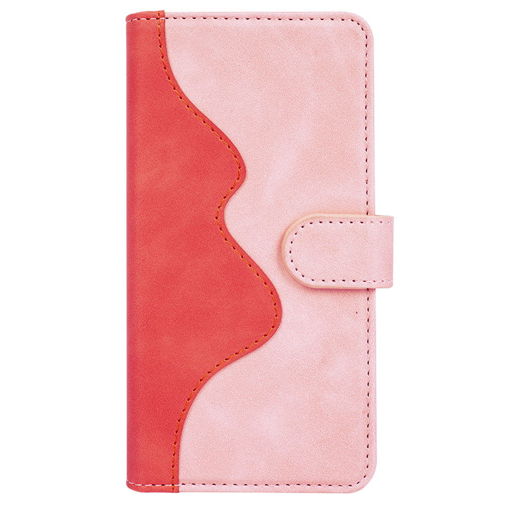 For Xiaomi Redmi Note 13 4G Case Leather Wallet Phone Cover Color Splicing - Pink