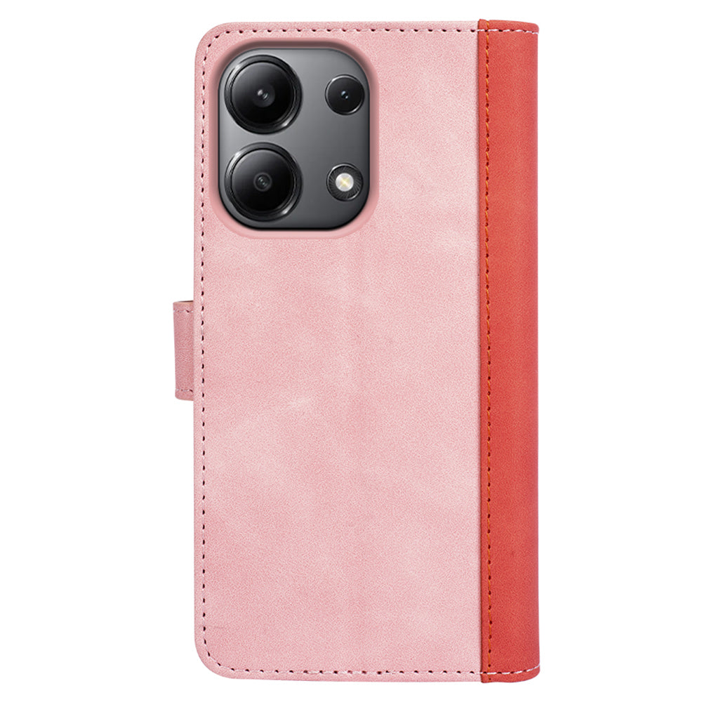 For Xiaomi Redmi Note 13 4G Case Leather Wallet Phone Cover Color Splicing - Pink