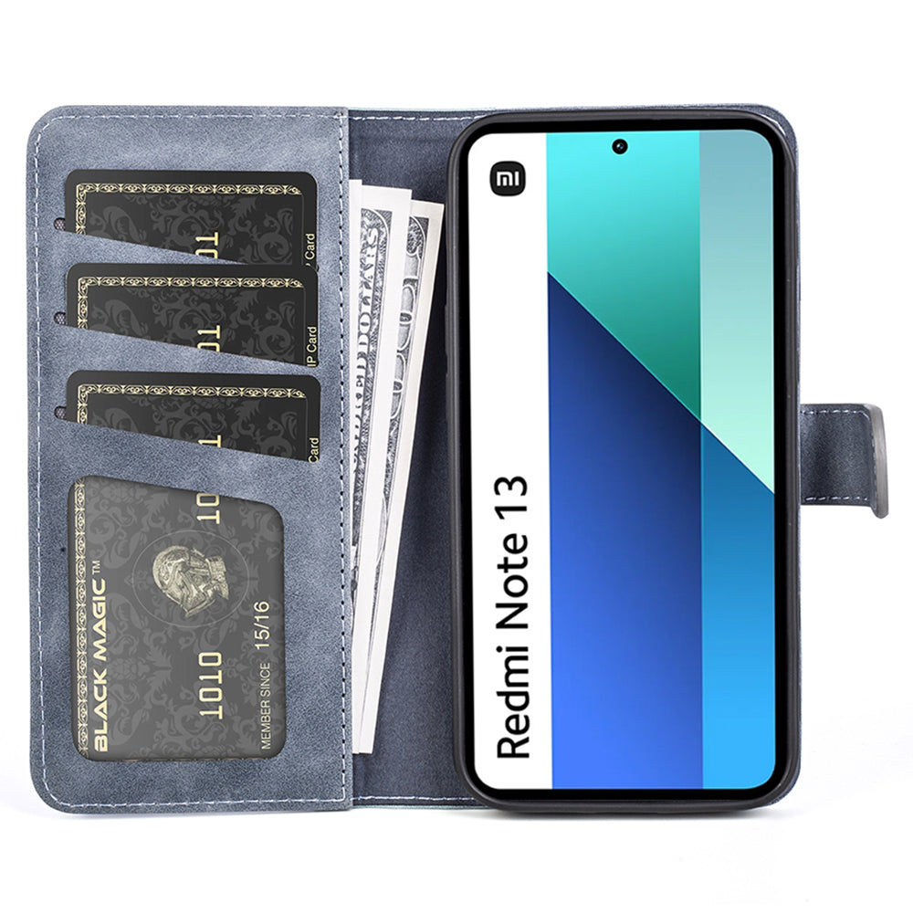 For Xiaomi Redmi Note 13 4G Case Leather Wallet Phone Cover Color Splicing - Blue