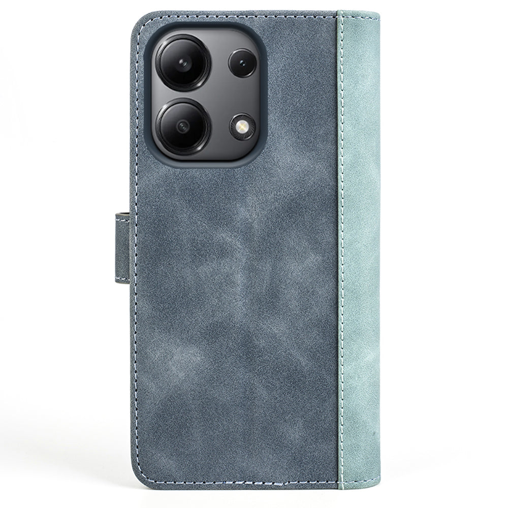 For Xiaomi Redmi Note 13 4G Case Leather Wallet Phone Cover Color Splicing - Blue
