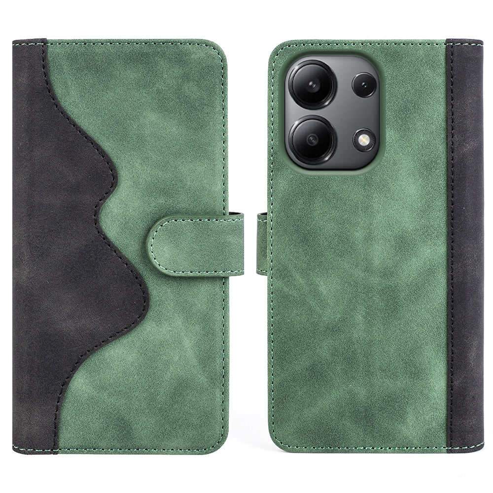 For Xiaomi Redmi Note 13 4G Case Leather Wallet Phone Cover Color Splicing - Green