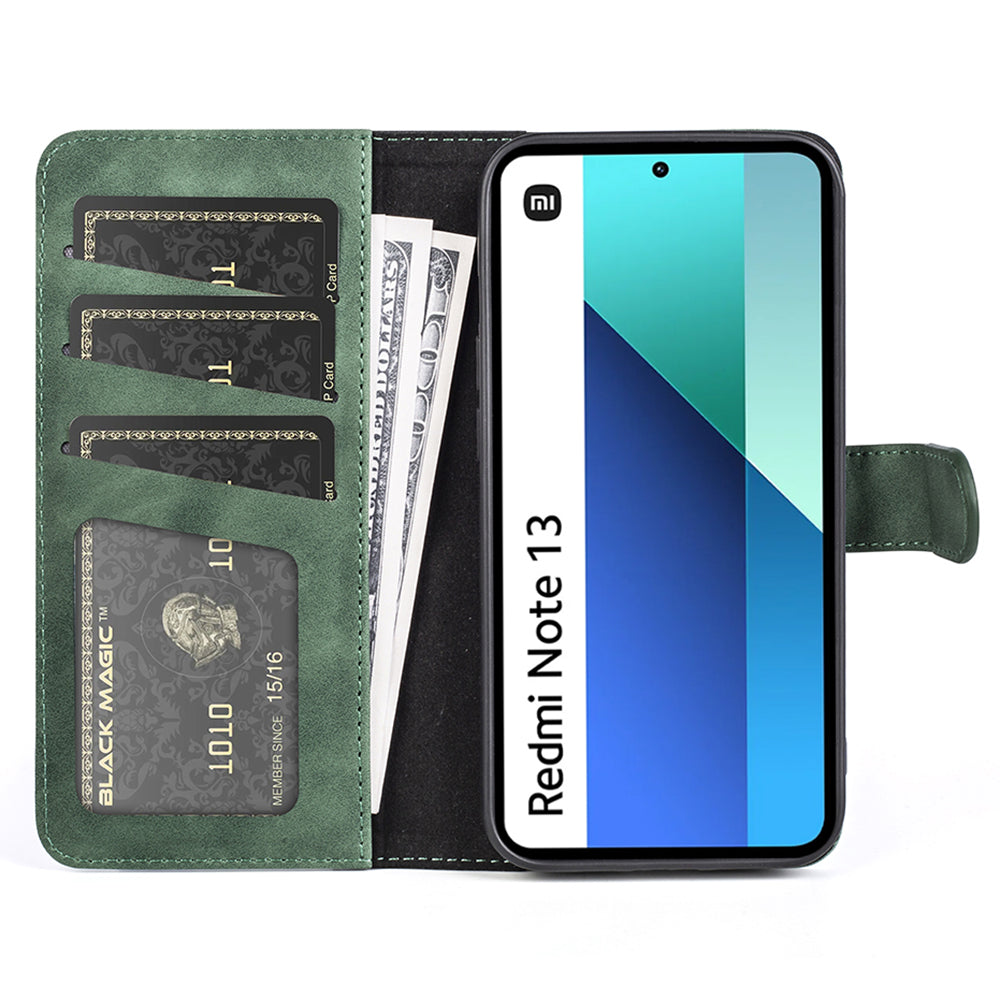 For Xiaomi Redmi Note 13 4G Case Leather Wallet Phone Cover Color Splicing - Green