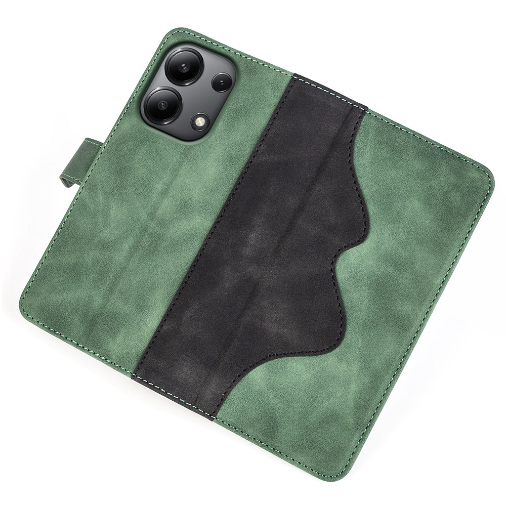 For Xiaomi Redmi Note 13 4G Case Leather Wallet Phone Cover Color Splicing - Green