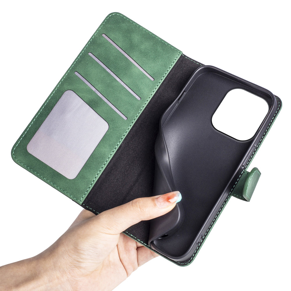 For Xiaomi Redmi Note 13 4G Case Leather Wallet Phone Cover Color Splicing - Green