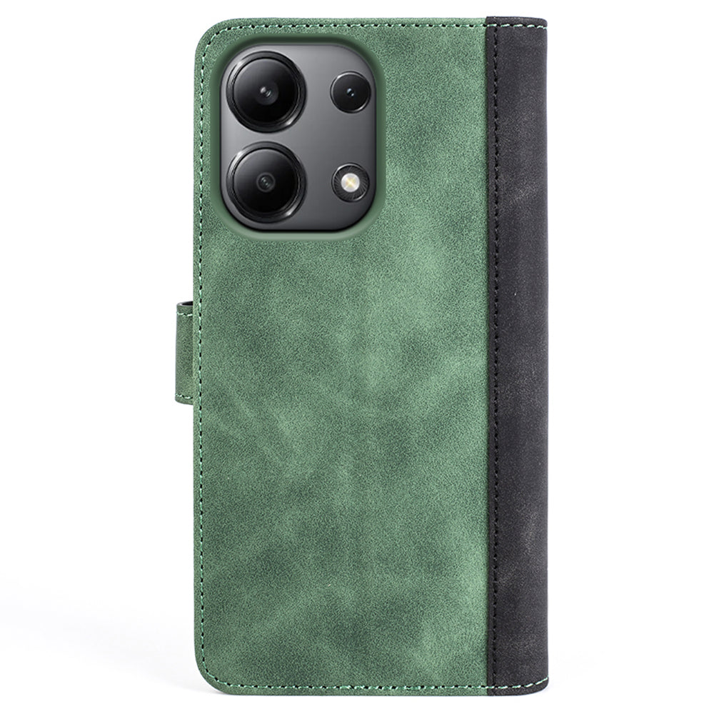 For Xiaomi Redmi Note 13 4G Case Leather Wallet Phone Cover Color Splicing - Green