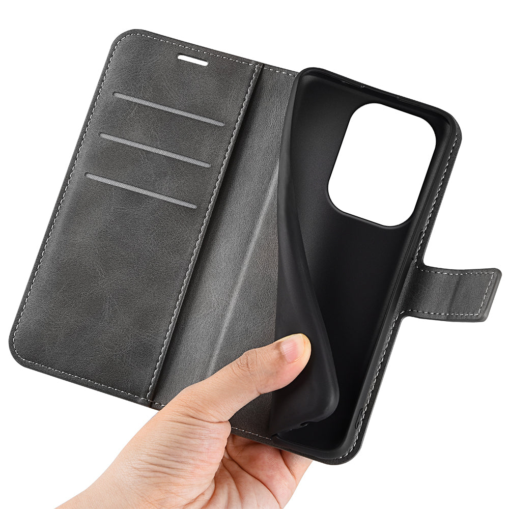 For Xiaomi Redmi Note 13 Pro 4G / Poco M6 Pro 4G Cover Magnetic Clasp PU Leather Folio Flip Phone Wallet Case - Grey