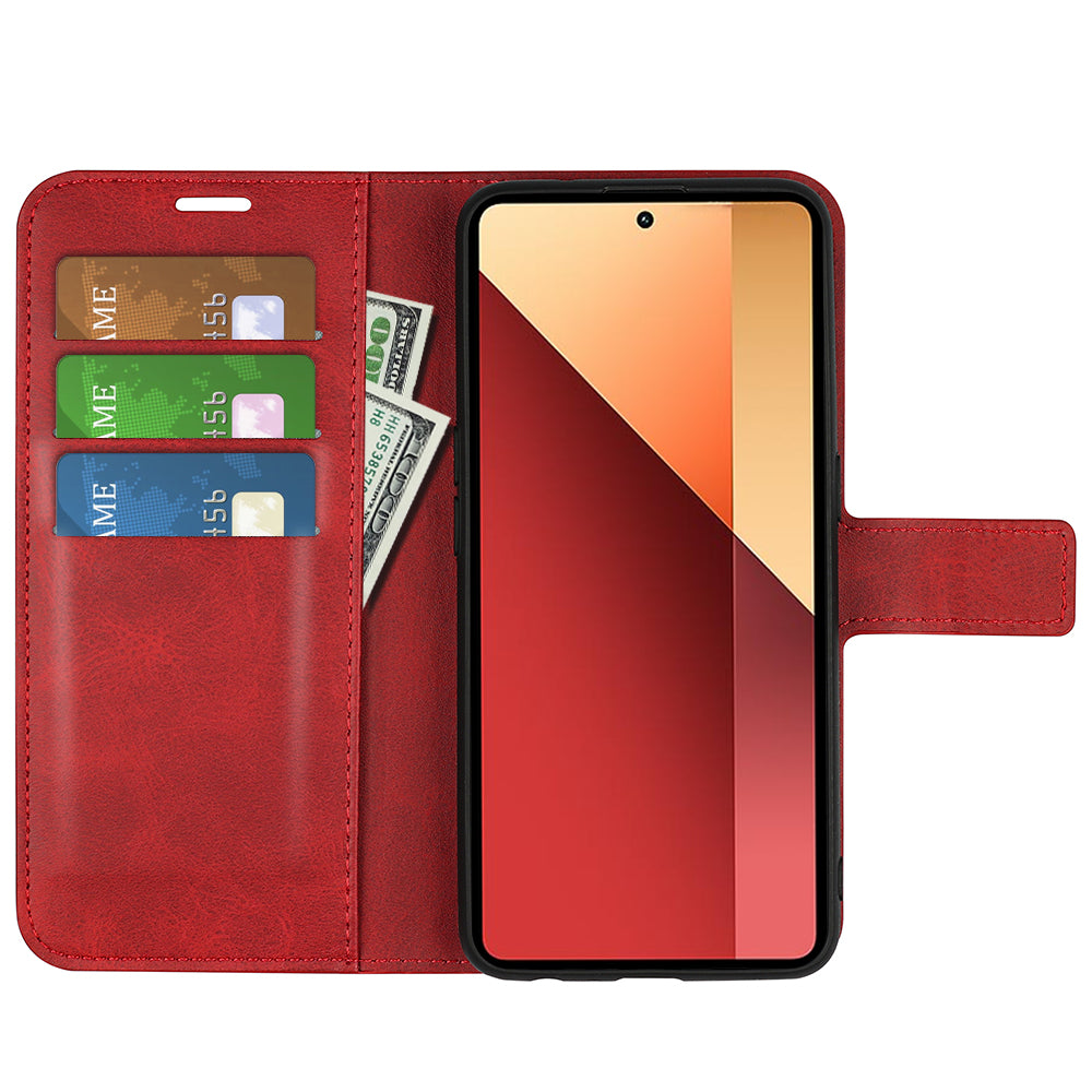 For Xiaomi Redmi Note 13 Pro 4G / Poco M6 Pro 4G Cover Magnetic Clasp PU Leather Folio Flip Phone Wallet Case - Red