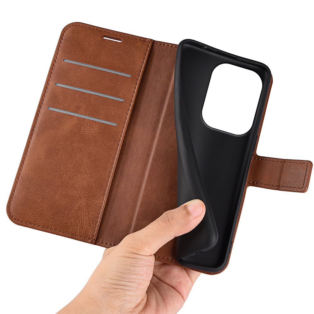 For Xiaomi Redmi Note 13 Pro 4G / Poco M6 Pro 4G Cover Magnetic Clasp PU Leather Folio Flip Phone Wallet Case - Light Brown