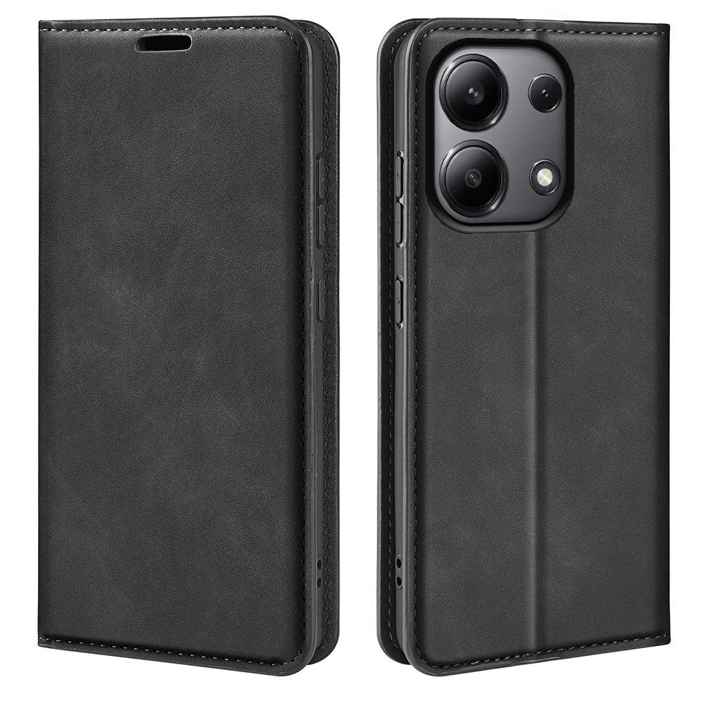 For Xiaomi Redmi Note 13 4G Leather Case Wallet Skin-touch Phone Cover - Black