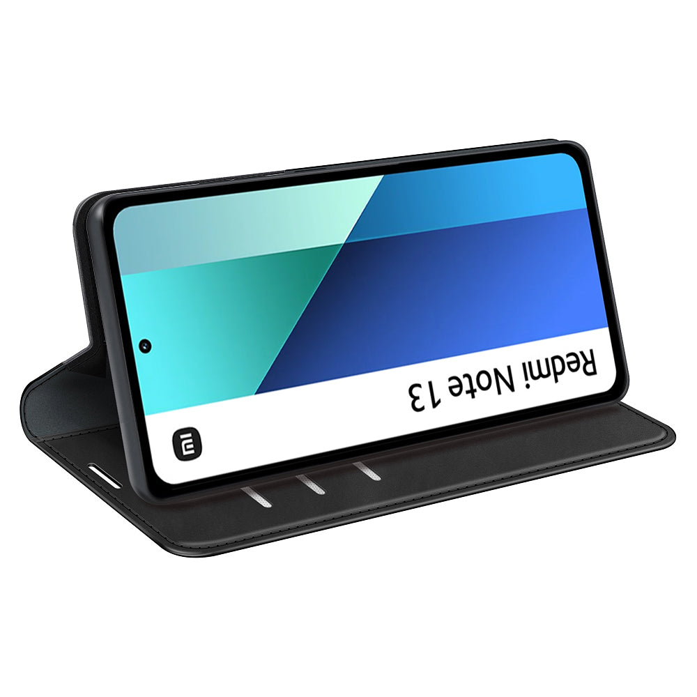 For Xiaomi Redmi Note 13 4G Leather Case Wallet Skin-touch Phone Cover - Black