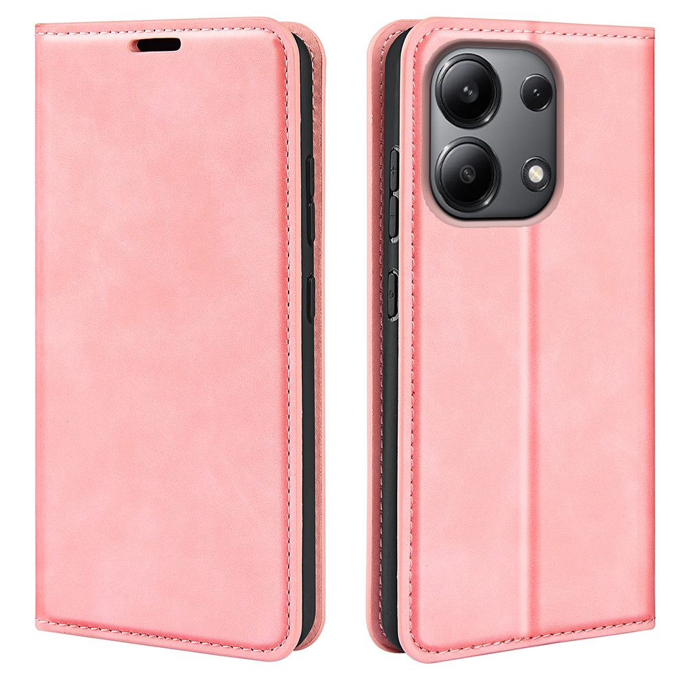 For Xiaomi Redmi Note 13 4G Leather Case Wallet Skin-touch Phone Cover - Pink