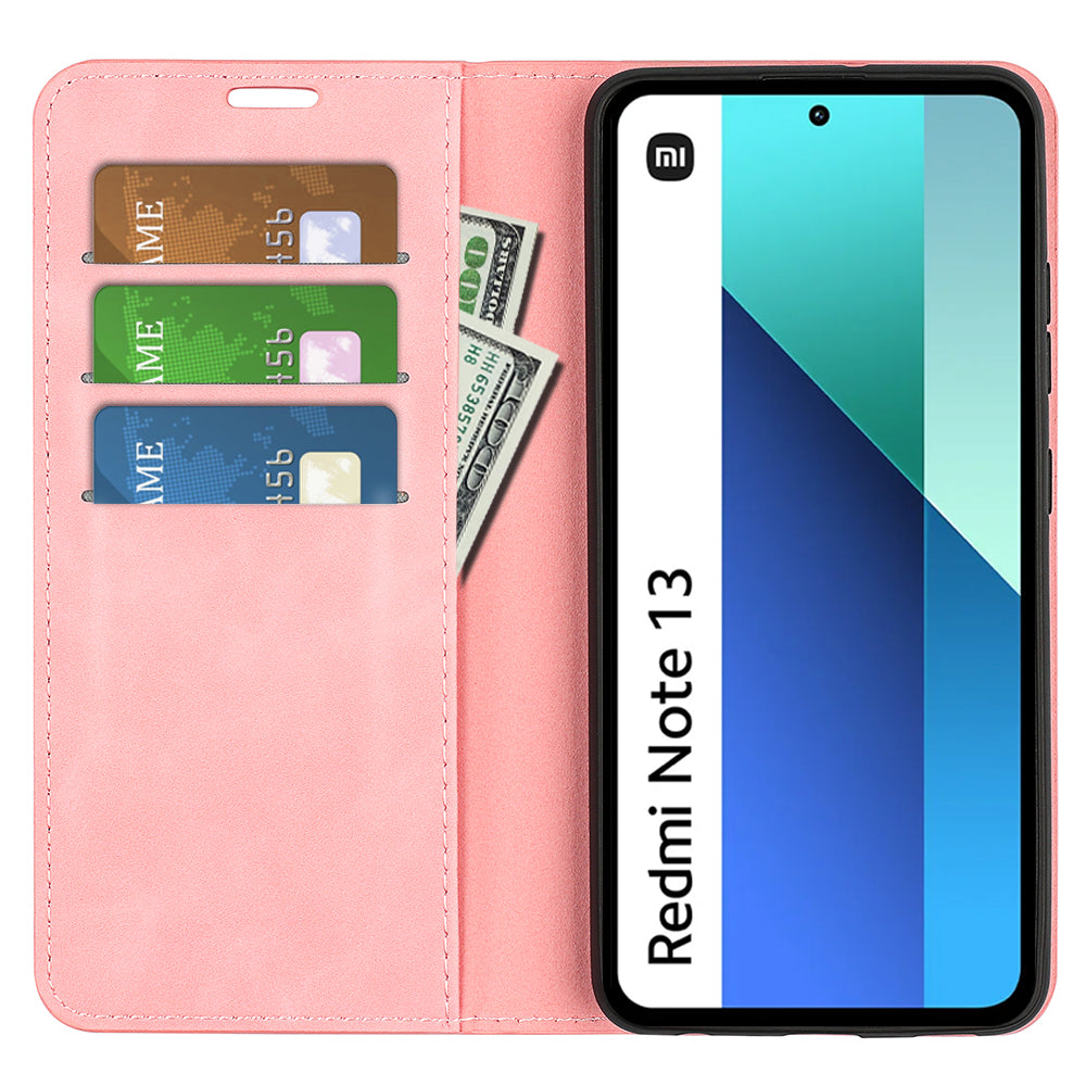 For Xiaomi Redmi Note 13 4G Leather Case Wallet Skin-touch Phone Cover - Pink