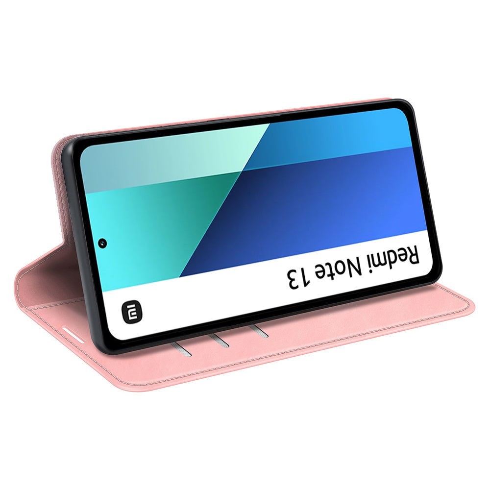 For Xiaomi Redmi Note 13 4G Leather Case Wallet Skin-touch Phone Cover - Pink